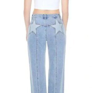 Forever 21 90s Fit Straight Leg Jeans w/ Star Back Pocket 100% Cotton Denim